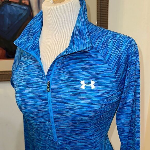 Under Armour Blue Fitted Long Sleeve Zippered Sweatshirt Size Small - Picture 5 of 11